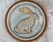 Ceramic Hare Coaster, Beverage Drinks Mat, stoneware, blue bronze, embossed design, Artisan, UK studio pottery, Ø 10.5cm 4.13 quot quot