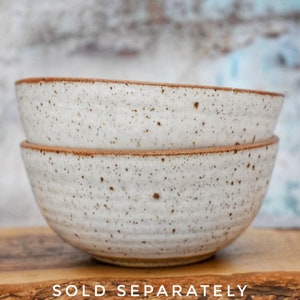 Single Handmade Ceramic Bowl, White Breakfast Bowl, Rustic Flecked Stoneware, freckled, Pots About Pottery, 15cm x 7cm (6" Dia x 2.75" H)