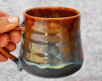 Rust, Jade & Matte Black Mug, 300ml/10.4 US fl oz, Handmade Unique Gift, coffee cup, tea mug, Ceramic, Stoneware, UK Studio Pottery