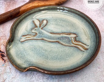 Various Spoon Rests, Hare, Handmade Ceramic Ladle Holder, Stove Top Saver, Gift, Pottery Dish, hygge, wheel thrown stoneware, In Stock