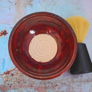 Ceramic Shaving Bowl Red Handmade Wet Shave Lather Cup