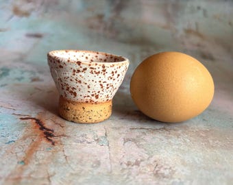 Handmade White Speckled Stoneware Egg Cup, egg holder, Rustic Kitchen Decor