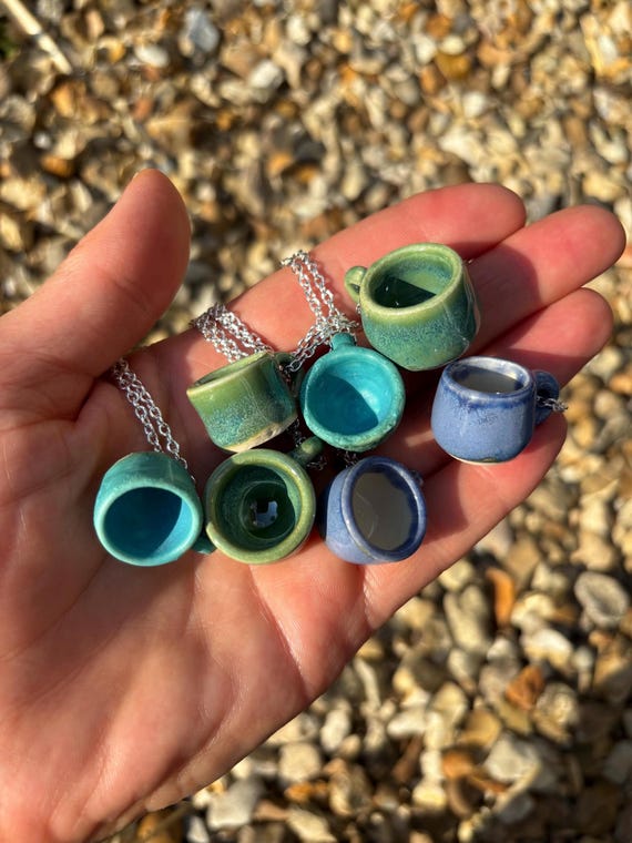 Micro Mug Necklace, Rustic Wheel-Thrown Stoneware Teacup Pendant, Mini Ceramic Jewelry