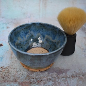 Ceramic Shaving Bowl, Flecked Blue & Green Scuttle, Suribachi, traditional wet shave bowl, Lather Cup, Mens Gift, UK studio PotsAboutPottery