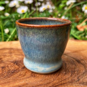 Handmade Blue Stoneware Egg Cup: Rustic Kitchen Decor