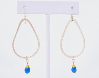 14K Gold Filled Teardrop Hoop Earrings | Gemstone Dangle Earring | Boho Hoops Earring | Statement Earrings | Chalcedony Earrings | Thin Hoop