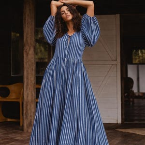 knee length dresses for ladies Rosalina Dress in Navy and White Classic Stripe Xs main image 1