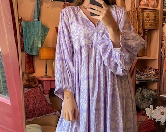 Floral Block Print Cotton Gauze Dress, Kyra Midi Summer Dress