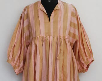 Striped Cotton Gauze Midi Dress, Boho Flowy Summer Resort Wear