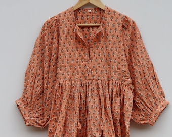 Floral Block Print Cotton Gauze Dress, Kyra Midi Summer Dress