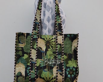 Handmade Quilted Tote Shopping Bag, Floral Print Cotton