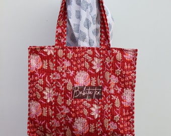 Bridesmaid Tote Bag Quilted Personalized, Block Print Bridal Gift, Beach Bag Baby, Monogramed Floral Causal Boho Pool Tote Bag