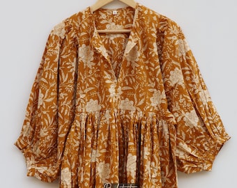 Hand Block Printed Cotton Maxi Dress, Jaipur Floral Boho Style, Artisan Made Cottagecore Outfit