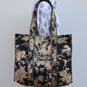 Handmade Quilted Cotton Tote: Floral Print Ethnic Market Bag