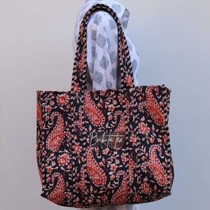 Handmade Quilted Cotton Tote: Paisley Print Ethnic Market Bag
