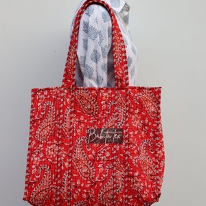 Handmade Quilted Tote Shopping Bag, Paisley Print Cotton Market Bag, Jhola Bag, Hippie Bag, Market Bag