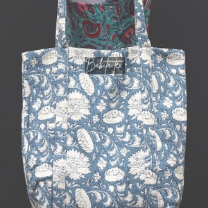 Handmade Quilted Cotton Tote: Floral Print Ethnic Market Bag