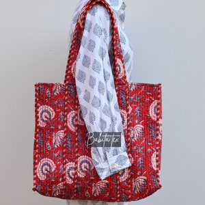 Handmade Quilted Cotton Tote: Floral Print Ethnic Jhola Bag