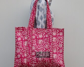 Handmade Quilted Tote Shopping Bag, Floral Print Cotton