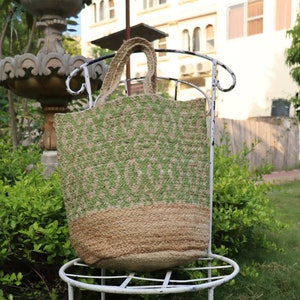 Natural Block Printed Tote Bag - Jute Shopping Bag - Handmade Recycled Fabric Shopper Bag - Colourful Tote Bag - Shoulder Bag - Big Day Bag