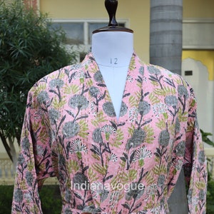 Kantha Robe, Kantha Jacket, handmade Floral Print kantha jacket, Japanese style kantha robe, winter jacket, boho tie belt coat