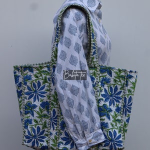 Handmade Quilted Cotton Tote: Floral Print Ethnic Market Bag