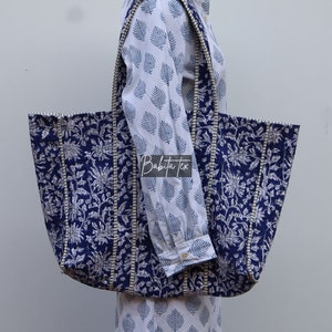 Handmade Quilted Cotton Tote: Floral Print Ethnic Market Bag