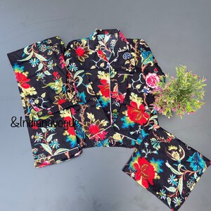 Indian Soft Pajamas Floral Print Pure Cotton PJ&#39;s Set, Pajamas Set ,Indian Cotton,Night Wear, Soft Cotton Night Suit Gift for her