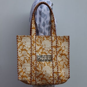 Handmade Quilted Cotton Tote Bag: Floral Print Ethnic Jhola Bag