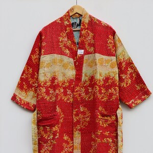 Women Wear Cotton Quilted Coat, Vintage Kantha Quilted Reversible jacket, Kimono Style Jackets, Indian handmade House Robe