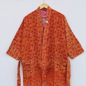 Women Wear Cotton Quilted Coat, Vintage Kantha Quilted Reversible jacket, Kimono Style Jackets, Indian handmade House Robe