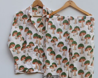 Hand Block Print Cotton Pajama Set: Floral Indian PJs