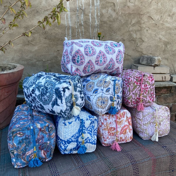 Block Printed Large Toiletry Bag, Waterproof Wash Bag, Makeup Bag, Cosmetic Bag, Travel Bag with Pockets, Jumbo Wash Bag Assorted