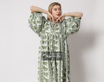 Midikleid, Minikleid, Florales Long-Block-Print-Kleid, tiefer Hals mit Stringverschluss