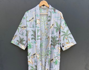 EXPRESS DELIVERY- Safari Print Cotton kimono Robes, Wild Life Animal print Kimono, Soft and comfortable Bath robes, House Coat Robe