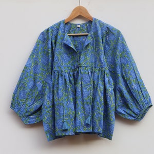 Kyra Top Dress, Mini Dress, floral Block Print Tunic Top, Deep Neck with string closer