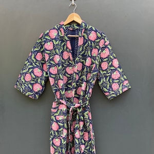 Kantha Robe, Kantha Jacket, handmade Pumpkin Print kantha jacket, Japanese style kantha robe, winter jacket, boho tie belt coat