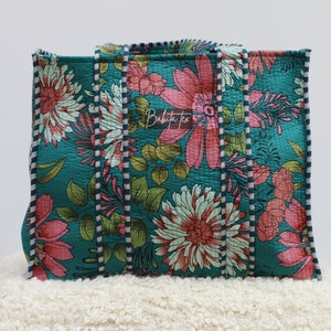 Handmade Floral Print Quilted Tote Bag: Cotton Ethnic Market Bag