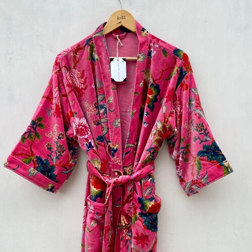 Floral Print Velvet Boho Jacket Japanese Kimono Style Ethic - Etsy