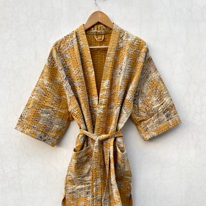 Floral handmade kantha jacket Japanese kimono style Floral kantha robe winter jacket multi colored tie belt coat