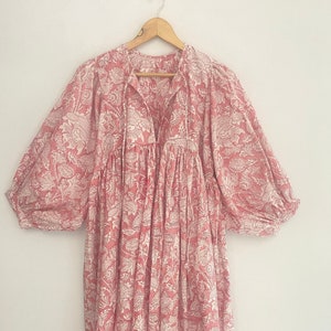 Kyra Midi Dress, Block Print Cotton Gauze, Deep Neck Tie, India Made