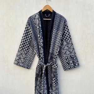 Patchwork handmade kantha jacket Japanese kimono style Floral kantha robe winter jacket multi colored tie belt coat