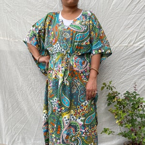 Banana Leaf Print Women Kaftan, 100% Cotton Light Weight