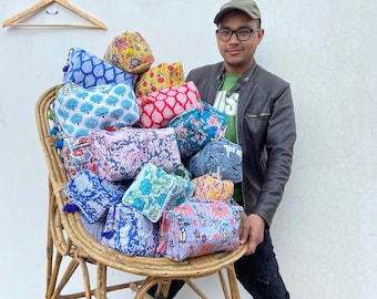 Block Printed Toiletry Bag: Large Waterproof Travel Cosmetic Bag