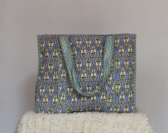 Handmade Quilted Tote Shopping Bag, Floral Print Cotton Market Bag, Jhola Bag, Hippie Bag, Market Bag