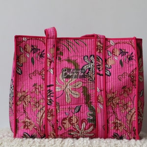 Handmade Quilted Cotton Tote Bag: Floral Print Ethnic Market Bag