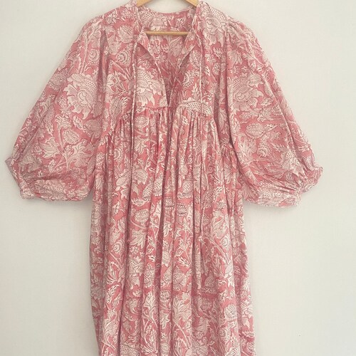 nbd kyra midi dress Kyra | Midi Dress | Ocean Blue Floral - Boho Relaxed Fit Balloon-Sleeved Gauze Cotton
