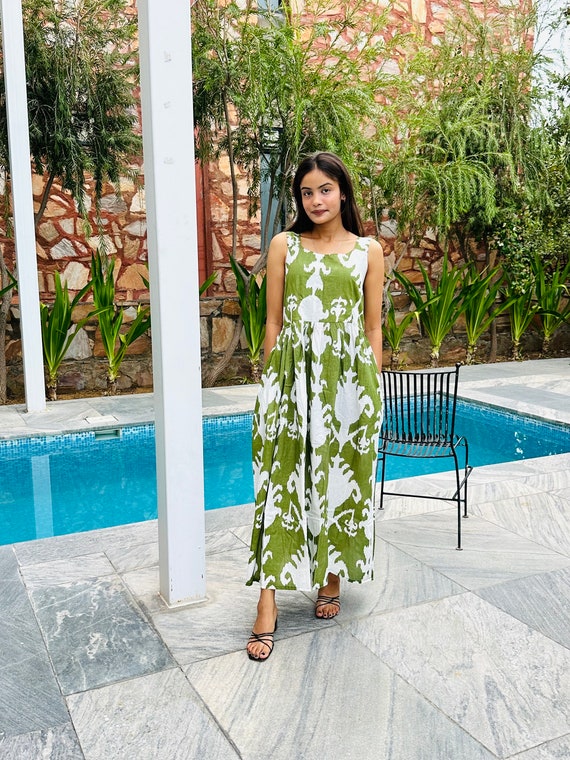 Ikat groene maxi jurk Etsy Nederland
