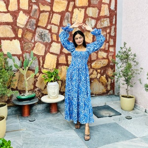 Floral Midi Dress, Mini Dress, Smock dress Hand Block Print Dress