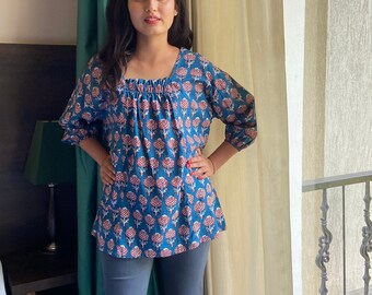 Block Print Japanese Style Blouse